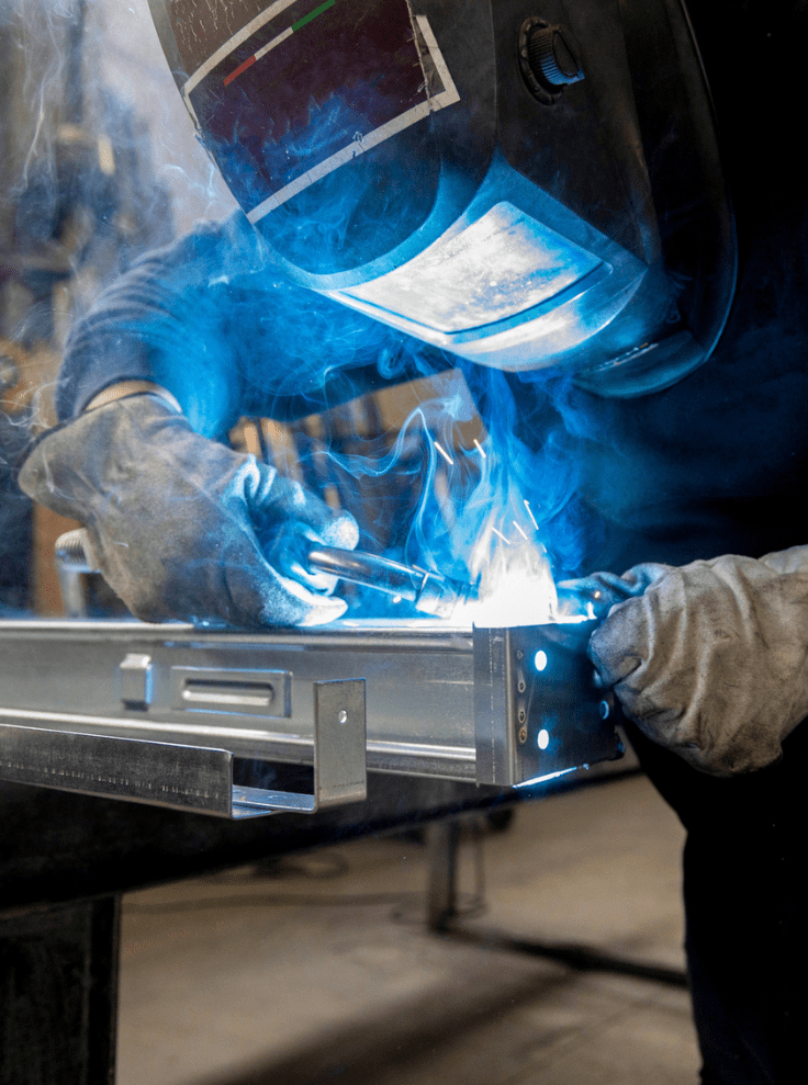 blue light on welder